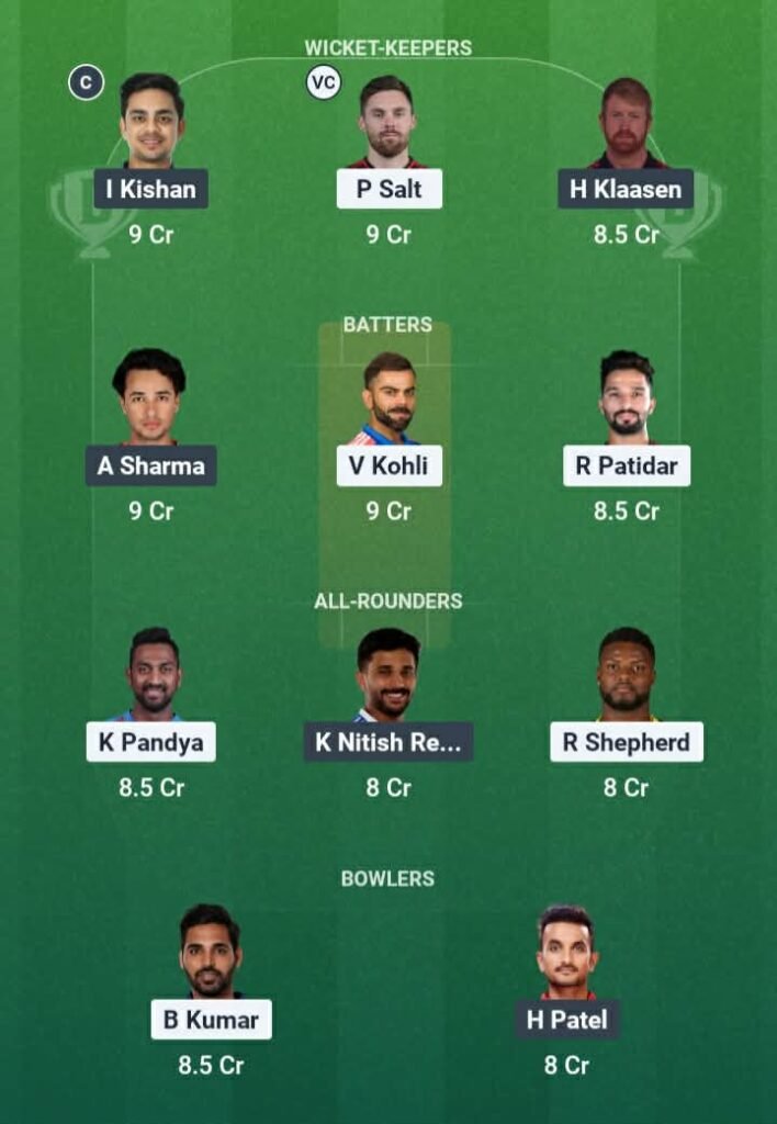 RCB vs SRH Dream11 Prediction Today Match: Best Team, Playing 11, Pitch Report & Fantasy Tips